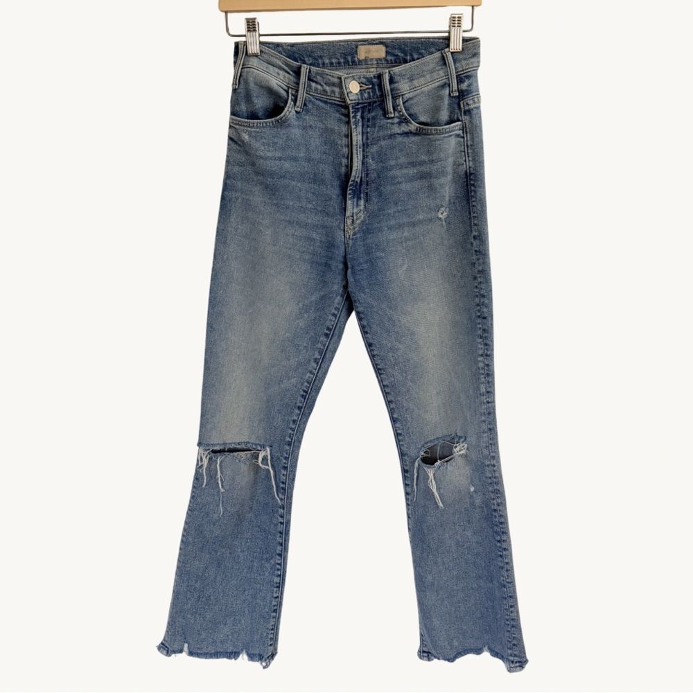 MOTHER The Hustler Ankle Chew Jeans 26 Light Wash Distressed Raw Hem Crop - Picture 2 of 16